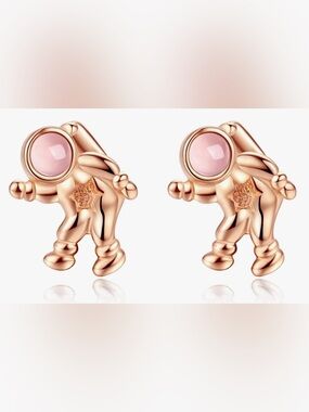VIKI LYNN Rose Gold Astronaut 925 Sterling Silver CZ Stud Pink Cabochon Earrings